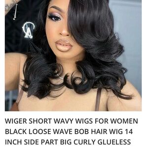 Glossy Black Wavy Hair Extensions with Side-Swept Bangs